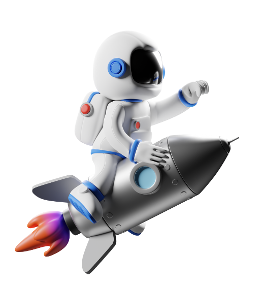 Cohete con un astronauta simbolizando exploración y tecnología